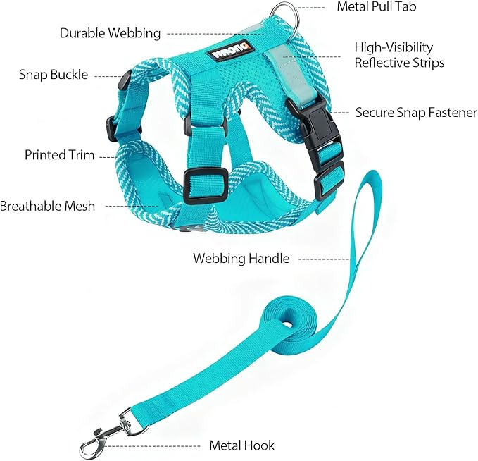 wanheart Cat Harness and Leash Set - Escape Proof Adjustable Breathable Vest for Cats, Soft Mesh Padded Harness with Reflective Strips - Easy Control for Kittens, Indoor & Outdoor Cats (Emerald, S)