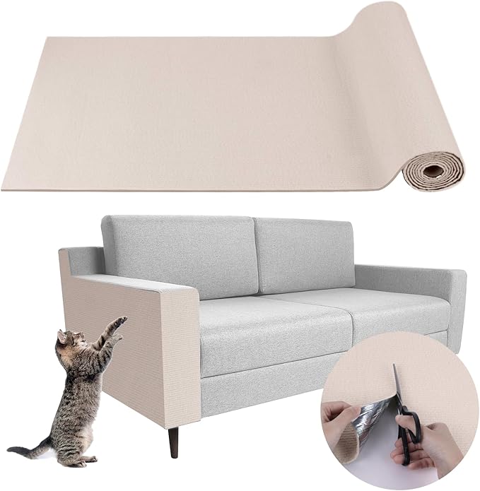 Climbing Cat Scratcher Mat Trimmable Cat Scratching Post Carpet 39.3’’x15.8’’ Self Adhesive Carpet Mat Pad Replacement for Cat Tree Shelves Post Couch Wall Furniture Steps DIY Protector (Cream White)