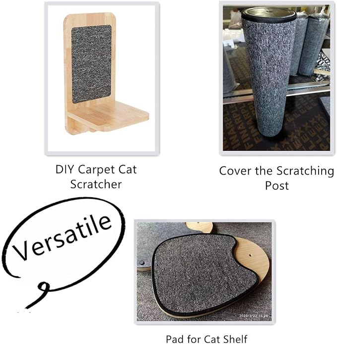 SHENGOCASE 157.5"x15.8" Trimmable Self-Adhesive Carpet Mat Pad Replacement for Cat Tree Shelf Shelves, Cat Wall Furniture Steps, Carpet Scratching Post Scratcher Couch Protector (Dark Grey)