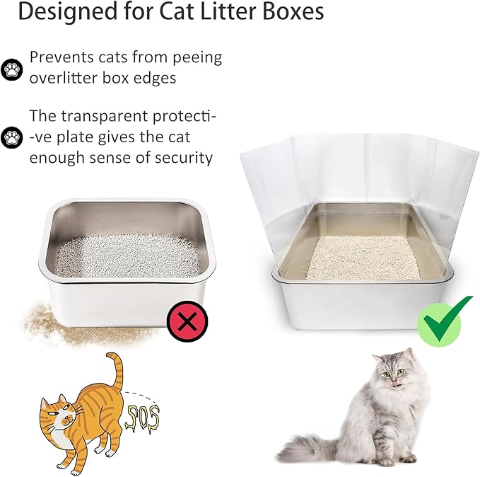 3PCS Cat Litter Box Pee Shields,Transparent Easy Clean Splash Guard for Open Top Litter Pan 14.5×11.5in- Litter Box Not Included (3, Clear)