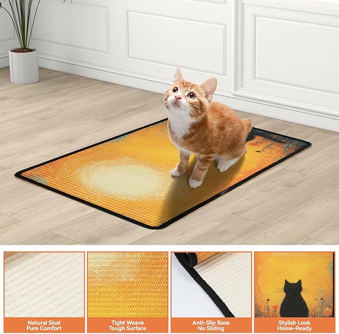 Cat Scratching Mat, 23.6 x 15.7'' Large Sisal Cat Scratch Pad with Non-Slip Backing, Cat Scratcher Mat for Floor, Wall, Sofa & Furniture Protection((YellowSilence)