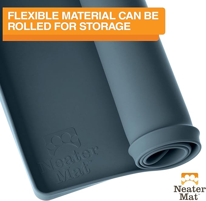 Neater Pet Brands Neater Mat Pet Mats for Food and Water, Cat & Dog Bowl Mat Waterproof Silicone, Feeding Tray, Dog Food Mats for Floors, Placemat w/Raised Edge for Under Bowls, 24" x 16", Slate Blue