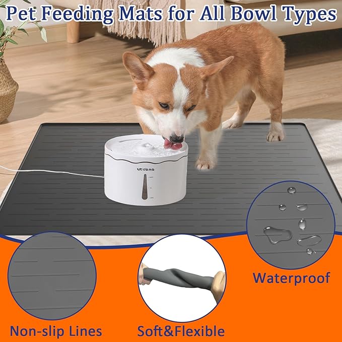 40"x30" XXL Silicone Dog Feeding Mat, 1.5MM Extra Thick Dog Bowl Mat for Food and Water, Large Non-Slip Placemat with High Edges for Dogs Bowls, Easy to Clean, Brown