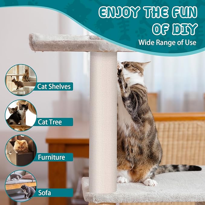 Climbing Cat Scratcher Mat Trimmable Cat Scratching Post Carpet 39.3’’x15.8’’ Self Adhesive Carpet Mat Pad Replacement for Cat Tree Shelves Post Couch Wall Furniture Steps DIY Protector (Cream White)
