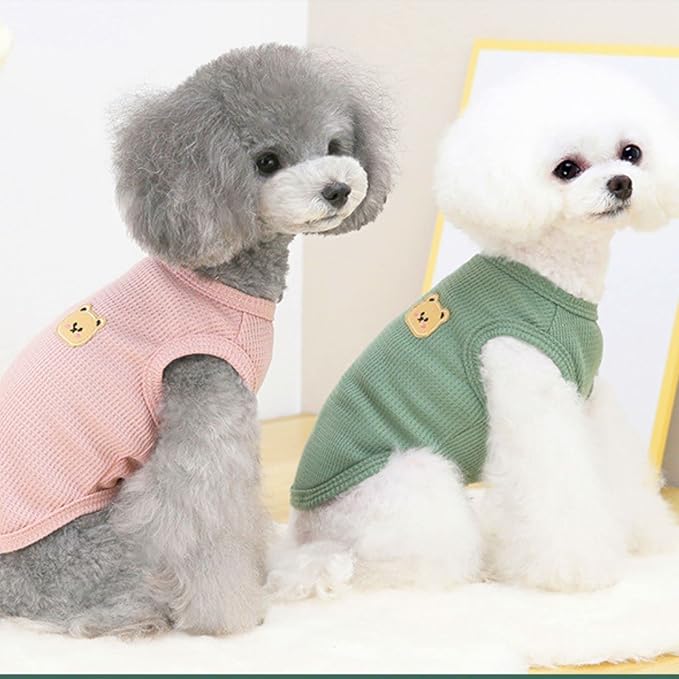 Cotton Dog & Cat Shirt Summer Lightweight Pet T-Shirts Soft Breathable Stretchy Tee Shirt Sleeveless Vest Dog Apparel, 2PCS Yellow&Pink