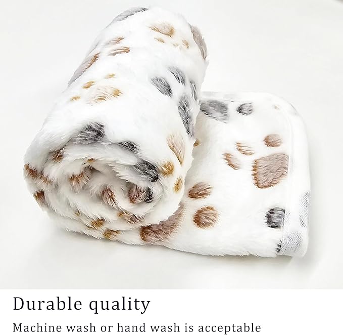 1 Pack 3 Blankets Super Soft Fluffy Premium Fleece Pet Blanket Flannel Paw Printed Throw for Dog Puppy Cat (Large 41x31'', Beige, Grey, Navy)