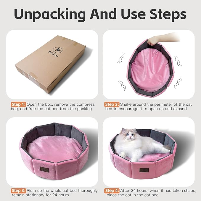 PJYuCien Premium Orthopedic Memory Foam Round Pet Bed for Large Cats, Small Dogs & Puppies - 20" Indoor Donut Cuddler with Non-Slip Bottom, Machine Washable, Supports Pets Up to 18 lbs, Pink