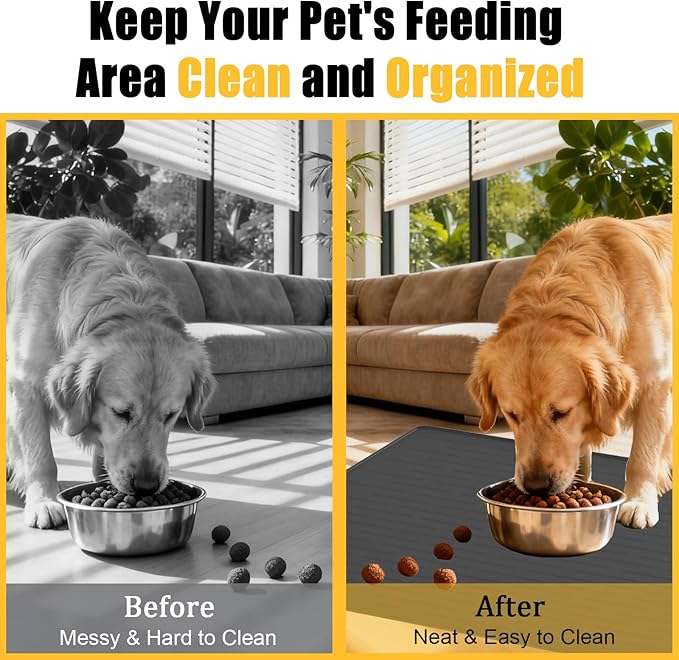 Large Dog Mat for Food and Water, 31.8"x23.8" Silicone Pet Feeding Mats, Waterproof Dog Bowl Mat with High Edges to Prevent Water and Food Spills, Brown