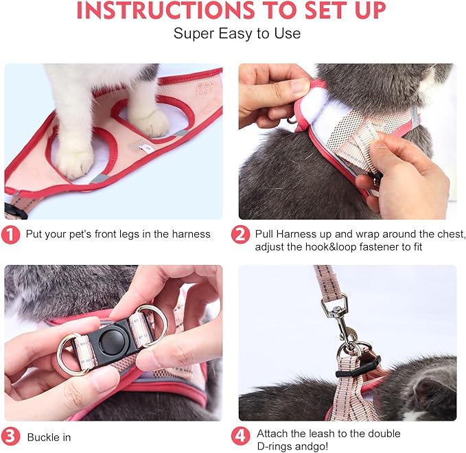 Cat Harness and Leash Set, Soft and Breathable Vest with Reflective Strip, Escape Proof Kitten Harness, Easy to Wear for Cats Walking and Traveling (Blue, M)