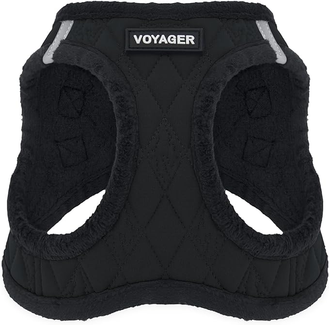 Best Pet Supplies - All Weather Plush, Reflective, No Pull Harness for Small, Medium Dogs, Cats - Secure with Hook & Loop Fastener, Buckle, Double D-Rings - Black Plush, XL