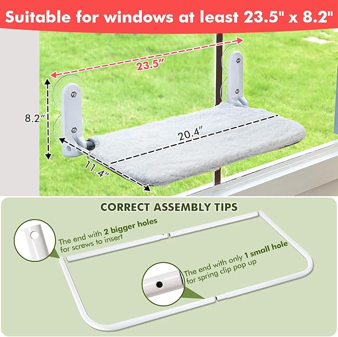 2PC Cat Window Perch Cordless Foldable Cat Hammock Bed for Window with Metal Frame and Reversible Cover, Large Suction Cups Window Resting Seat for Indoor Cats (Cat Bed, M-2PC)