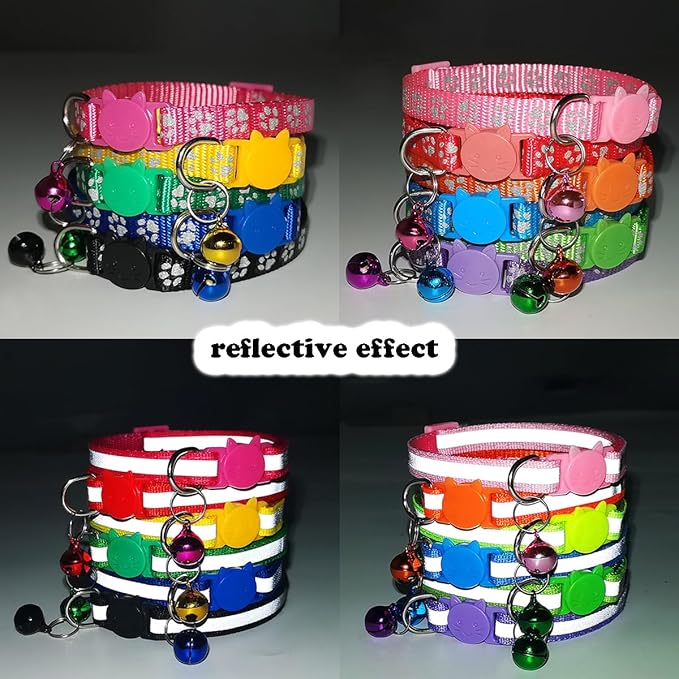 Black Reflective Cat Collar with Bells, [2 Pack] Break Away Kitten Collar with Bells, Breakaway Cat Collar for Boy Cats Kitty