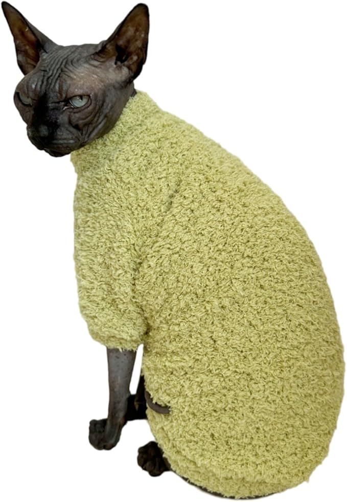 Sphynx Cat Clothes Hairless Cat Super Soft Warm Fleece T Shirt Elastic Winter Sweater Outfit, Pet Clothes for Sphynx Cat Coat for Cats and Small Dogs Apparel (Green, X-Large)