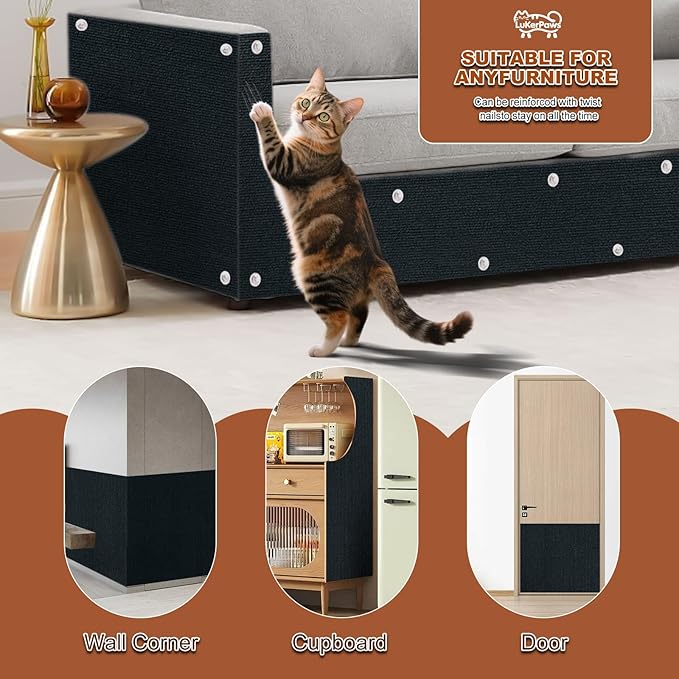 Cat Scratching mat, Self-Adhesive Trimmable cat Scratch Furniture Protector for Couch, cat Scratch Pads，cat Tree，DIY Climbing Carpet for Cat Tower Replacement Pads