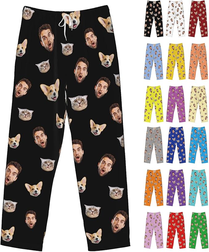 Custom Pajamas Pants Plaid Personalized Funny PJ Pant Design with Face Pajama for Men Women Dog Pet