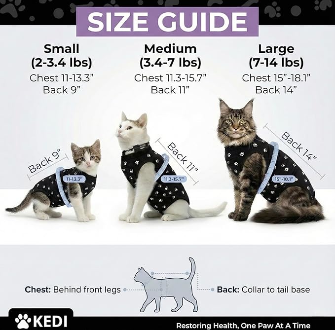 Cat Surgery Recovery Suit Female Cat Onesie for Cats After Surgery Spay Surgical Abdominal Wound Skin Diseases E-Collar Alternative Wear (Black, Medium)