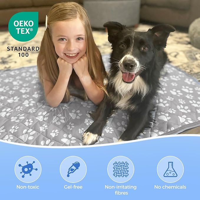 Rywell New Grey Edition Cooling Mat for Dogs Extra Large, 44'' x 32'' Endothermic Color Changing Arc-Chill Cooling Fiber,Washable Non-Toxic Summer Pet Outdoor Bed Mat, Non-Slip&Foldable
