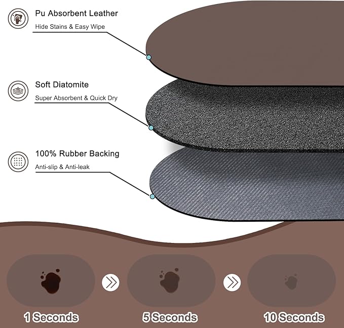 Cat Food Mat 24''x16'', Absorbent Cat Mats for Food and Water, Non-Slip Rubber Mat for Cats Bowls, Easy Store Pet Food Placemat, Mats for Under Cats Food Bowls, Fit with Kitchen, Living Room, Brown