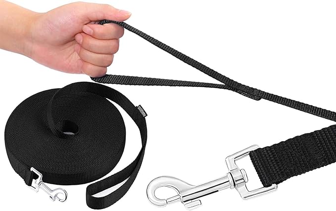 AMAGOOD Dog/Puppy Obedience Recall Training Agility Lead-15 ft 20 ft 30 ft 50 ft Long Leash-for Dog Training,Tie Out,Play,Safety,Camping (30Feet x 1Inch, Black)