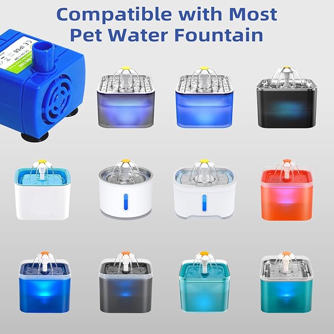 IP68 DR-DC160 submersible water pump Cat Water Fountain Pump for Tritone Ceramic, Stainless Steel, Round Flower Cap Cat Fountains, Automatic Pet Water Dispenser Replacement Pump (With LED)