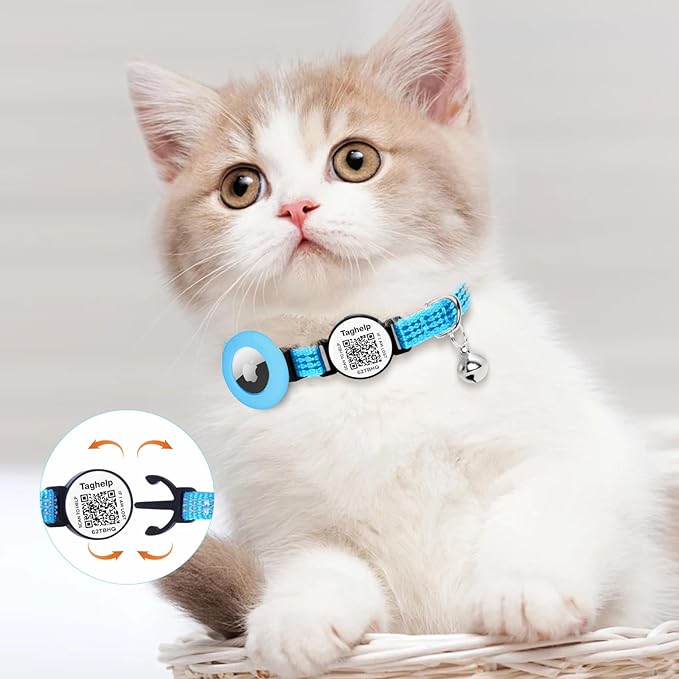 Kitten Collars with Bell & QR Code Name Tag - Breakaway Reflective Cat Collar with Personalized Smart ID Tag, Ultra-Durable & Adjustable Quick Release Design - Fits Most Cats (Blue)