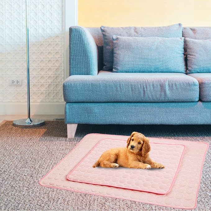 Washable Dog Cooling Mat Ice Silk Cooling Mat for Dogs Pet Self Cooling Pad Blanket Dog Cooling Pad for Indoor & Outdoor Car Seats (Pink, 28x22 in)
