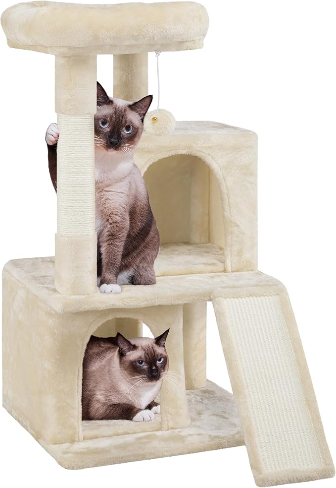 Yaheetech Cat Tree for Indoor Pets, 36in Tower Condo w/Extra Large Perch, Scratching Posts, Board, Dangling Ball, Play Structure for Kittens & Adult Cats, Beige