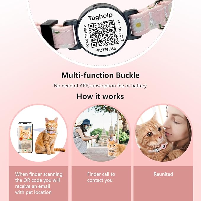 8-13in Airtag Cat Collar Lightweight and Comfortable, Bells & Flower Charm Collar Breakaway with Silicone with Apple Air Tag Holder Smart ID tag for Cats and Puppies(Purple)