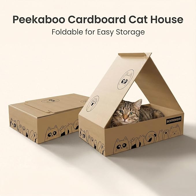 4-Piece Cardboard Cat Scratcher Bed Set with House, 2 Nest-Like Oval Cat Lounger Bowls (17"), Durable Corrugated Scratch Pads with Bonus Toys, All-in-One Cat Scratch Box for Indoor Cats Grinding Claws