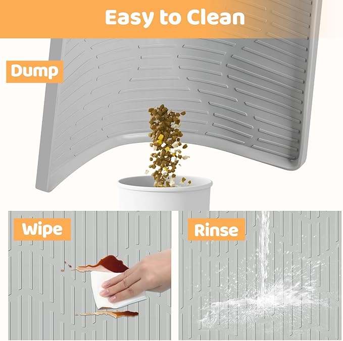 Silicone Cat & Dog Food Mat, 50" x 34" Extra Large Pet Feeding Mat for Cats and Dogs Bowl, Pet Placemat for Food and Water with Raised Edge, Waterproof, Leakproof (Grey)