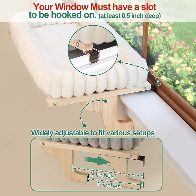 Zakkart SnugCloud Cat Window Perch with 4-Sided Bolster - Large Cat Hammock for Window Sill - Solid Hardwood & Metal Frame - Window Seat for Pets (Dark Stained Wood w/Gray Bed, Large)