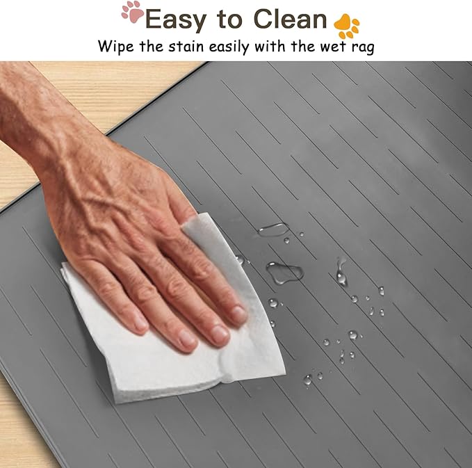 Largest Dog Food Mat, 48"x32" Silicone Dog and Cat Mat for Food and Water Bowls, Thinken Waterproof Non-Slip XXXL Pet Feeding Mat for Floors (Dark Gray)