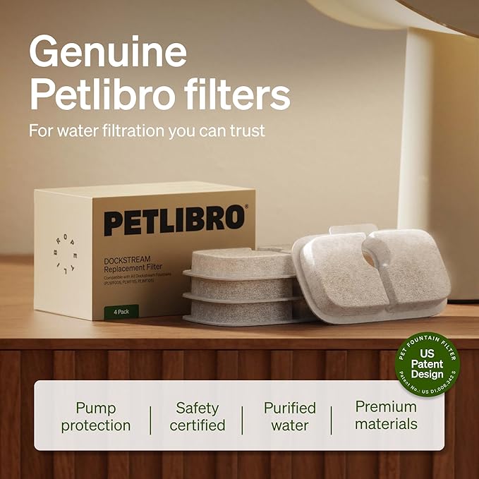 PETLIBRO Cat Water Fountain Filter, 4 Packs Cat Fountain Filter Replacement & Sponges for Dockstream WF106/WF116/WF105/WF115/WF005, 2-Month Set Easy-Swap for PETLIBRO Pet Fountain