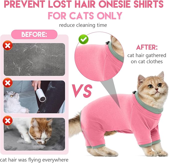 Sticky Cat Clothes Stretchy, Sphynx Hairless Sweater & Pajamas for Cats only, Soft Cat Onesie for Cats After Surgery Female Male & Hair Loss Prevention, Pink M