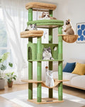 Taoqimiao 71 Inches Cat Tree for Large Cats 20lbs+, 3 Giant Perches, Multi-Level Cat Tree Tower, Widened Cat Condo with 9 Scratching Posts, Luxurious Hammcock & Basket, Cactus, MS034T