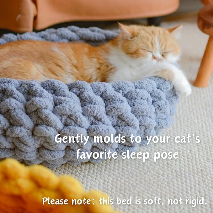 Cat Nest Bed - Premium Self Warming Handwoven Washable Extra Soft Round Cave House for Indoor Kitten & Kitty, Small & Large (Persimmon Yellow,Large)