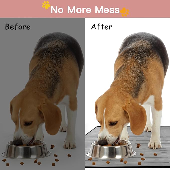 Largest Dog Food Mat, 39.5"x29.5" Silicone Dog and Cat Mat for Food and Water Bowls, Thinken Waterproof Non-Slip XXXL Pet Feeding Mat for Floors (Grayish Blue)