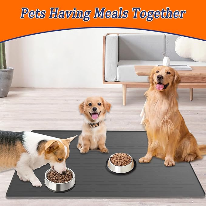 48"x32" Extra Large Pet Food Mat, 1.5MM Super Thick Silicone Dog Mats for Food and Water, XXXL Nonslip Pet Feeding Mats for Floors,Dog Cat Bowl Mat with Raised Edges, Beige