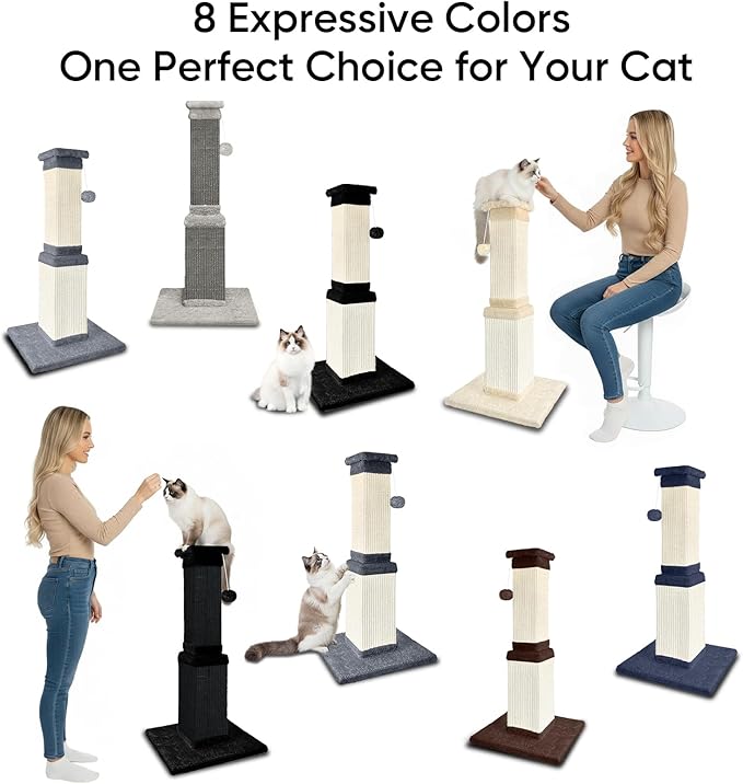 AGYM 32 Inch Cat Scratching Post for Large Cats, Cat Scratcher for Indoor Cats Adults, Sturdy Sisal Scratch Post to Protect Furniture, Blue