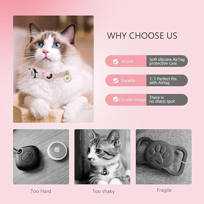 3-Pack,Double Protection Cat Collar: QR Code ID & Airtag Holder! Breakaway Safe Collar, Scan to Contact Owner & Track with Apple AirTag, Lightweight with Bell, 8-13in