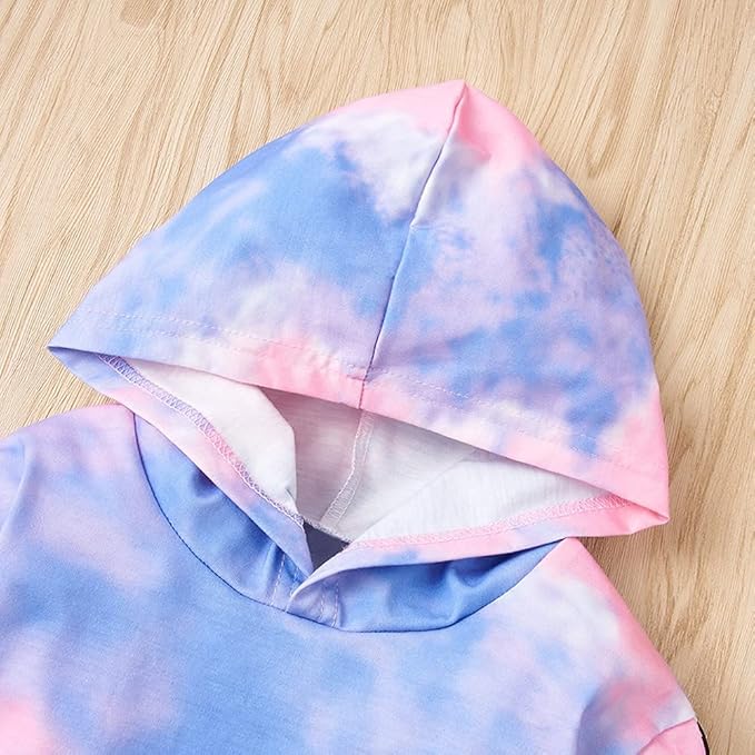 Toddler Baby Girls Clothes Long-sleeve Tie Dye Hoodie Sweatshirt Pants Hooded Outfit Set