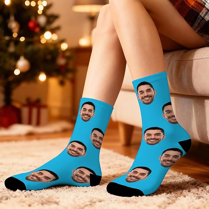 D-Story Custom Face Socks, Personalized Photo Picture on Socks, Unisex Athletic Crew Socks for Men Women