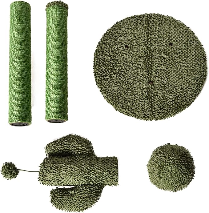 Amazon Basics Sisal Cat Scratching Post, Indoor Cactus Triple Posts for Cats & Kittens with Dangling Ball, Small, 22.4"H, Green