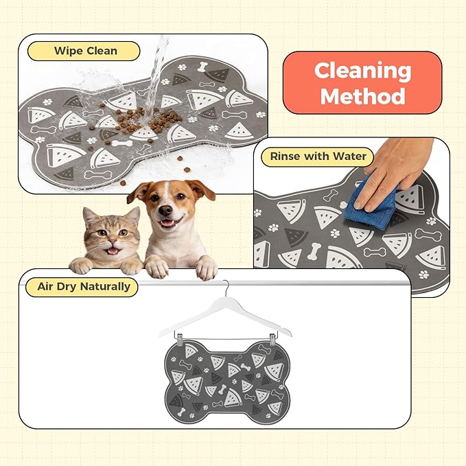Dog Food Mat, 0.15” Thickened Super Absorbent Pet Feeding Mat for Food and Water, Fruit Donut Pattern Cat Placemat, Quick Dry Non-Slip Dog Bowl Mat, Water Splash Proof（Small Strawberry Pink）