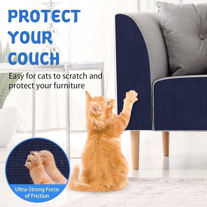 Climbing Cat Scratcher Mat Trimmable Cat Scratching Post Carpet 78.7’’x15.8’’ Self Adhesive Carpet Mat Pad Replacement for Cat Tree Shelves Post Couch Wall Furniture Steps DIY Protector (Dark Blue)