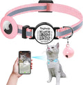 Reflective AirTag Cat Collar, TAGHELP Integrated Air Tag Cat Collar for Apple with AirTag Holder and Bell, Tracker Cat Collars for Girl Boy Cats, Kittens and Puppies (Pink)