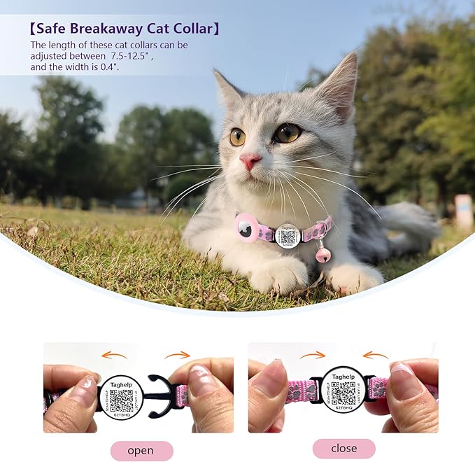 Reflective AirTag Cat Collar with Bell & Elastic Safety Band - Personalized Cat ID Tag & QR Code Smart Tracker for Cats, Kittens, Puppies - Perfect for Girl & Boy Pets(Blue)
