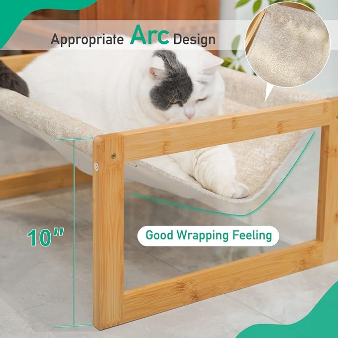 Large Cat Hammock Bed, Bamboo Wood Elevated Pet Hammock for Outdoor, 21 X 16.5 Inch Suitable for Kitty, Puppy, Rabbit, Bunny and Small Animal