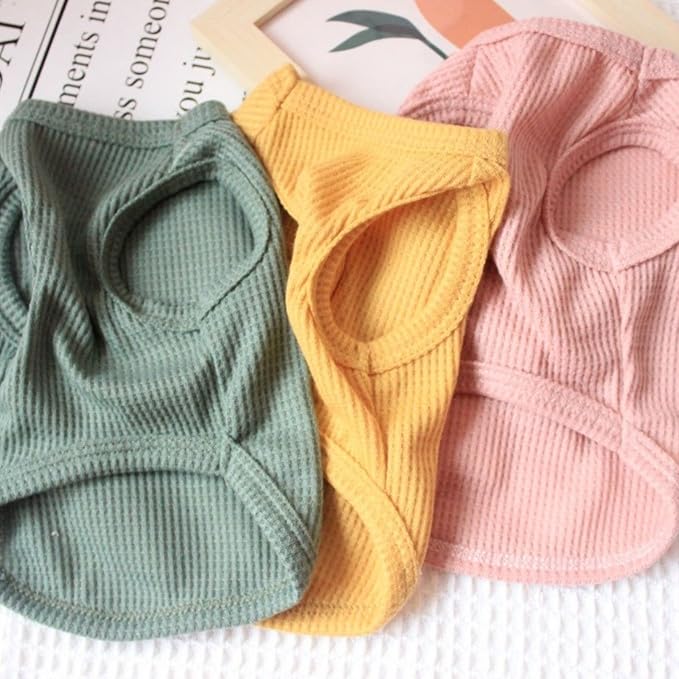 Cotton Dog Shirt Summer Lightweight Pet T-Shirts Soft Breathable Stretchy Cats Dogs Tee Shirt Sleeveless Vest Dog Apparel for Medium Small Dog Clothes, 2PCS Yellow&Pink