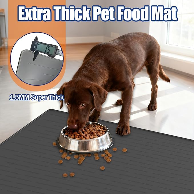 40"x30" XXL Silicone Dog Feeding Mat, 1.5MM Extra Thick Dog Bowl Mat for Food and Water, Large Non-Slip Placemat with High Edges for Dogs Bowls, Easy to Clean, Black